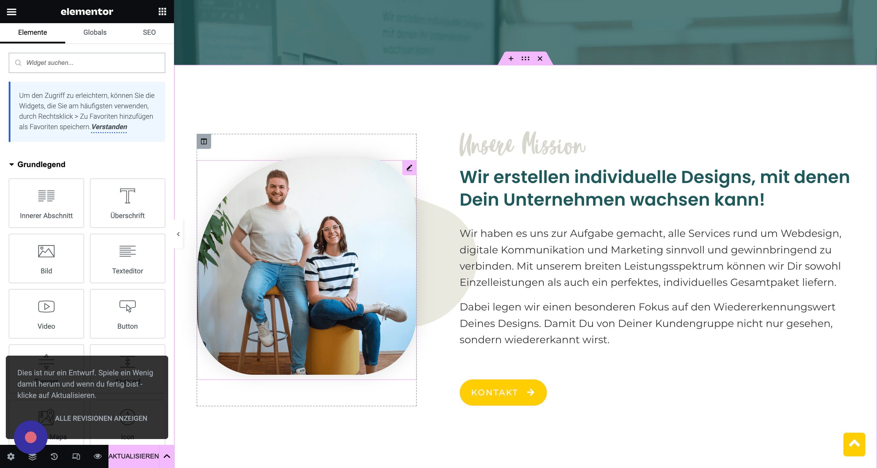 Screenshot of: Um ein normales Bild auszutauschen, klicke einfach auf den pinken Bearbeitungsstift.