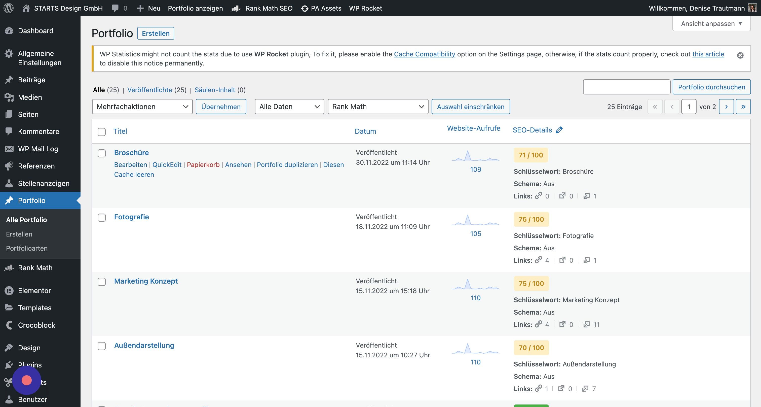 Screenshot of: Über "Bearbeiten" kannst Du nun in bestehende Inhalte eingreifen.