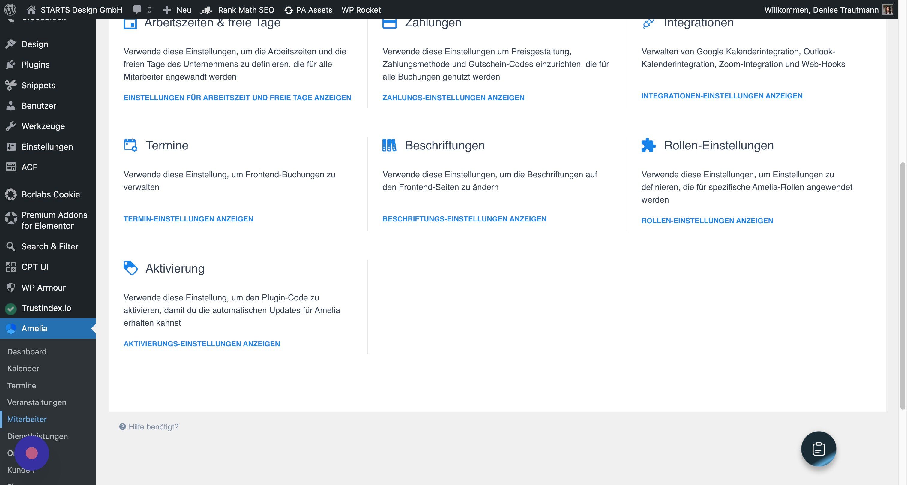 Screenshot of: Klicke im WordPress Admin Menü auf "Mitarbeiter".