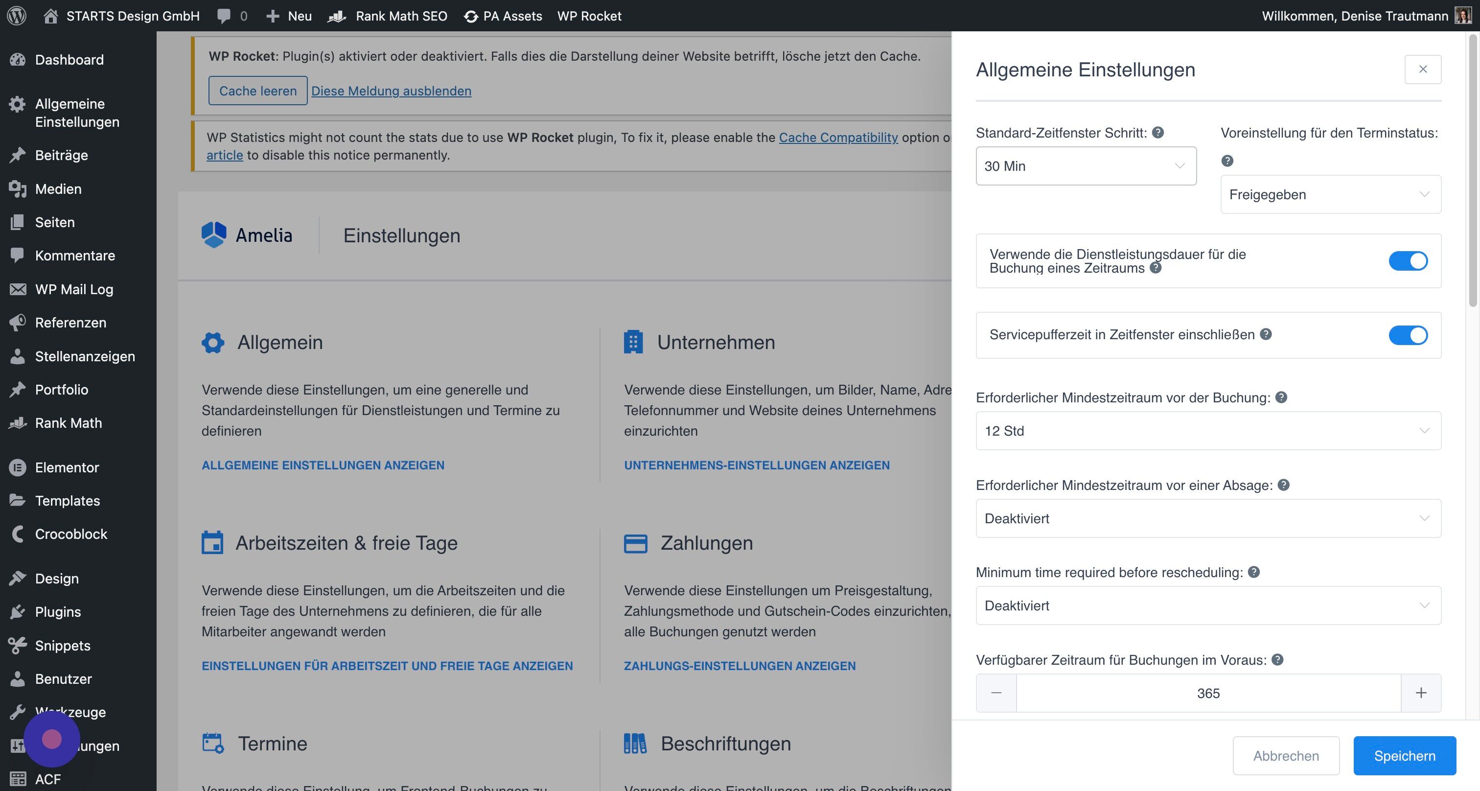 Screenshot of: Hier kannst Du verschiedene Sachen einstellen, die übergeordnet für alle Termine und Terminarten gültig sind. Später kannst du für einzelne Termine auch einzelne Punkte noch individuell anpassen. Überlege Dir hier alles, was auf alle Termine gleich zutrifft.