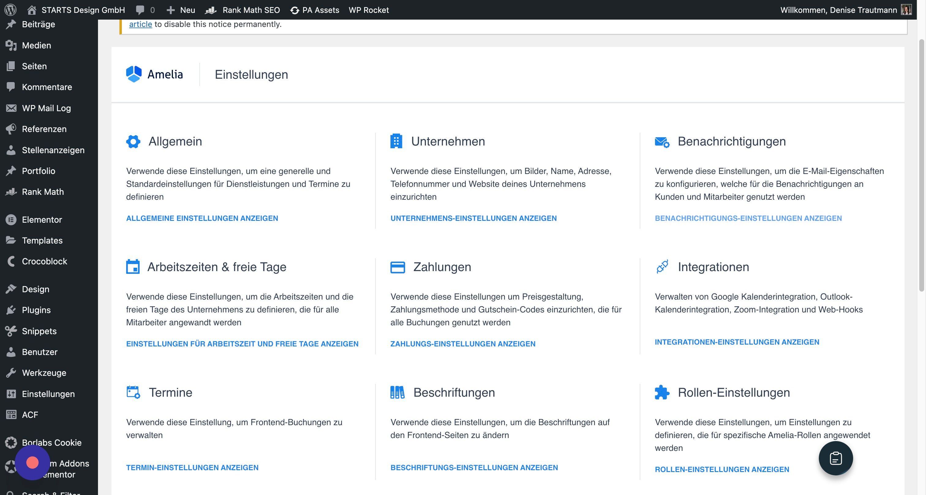 Screenshot of: Sowie allgemeine Einstellungen zu Benachrichtigungen.