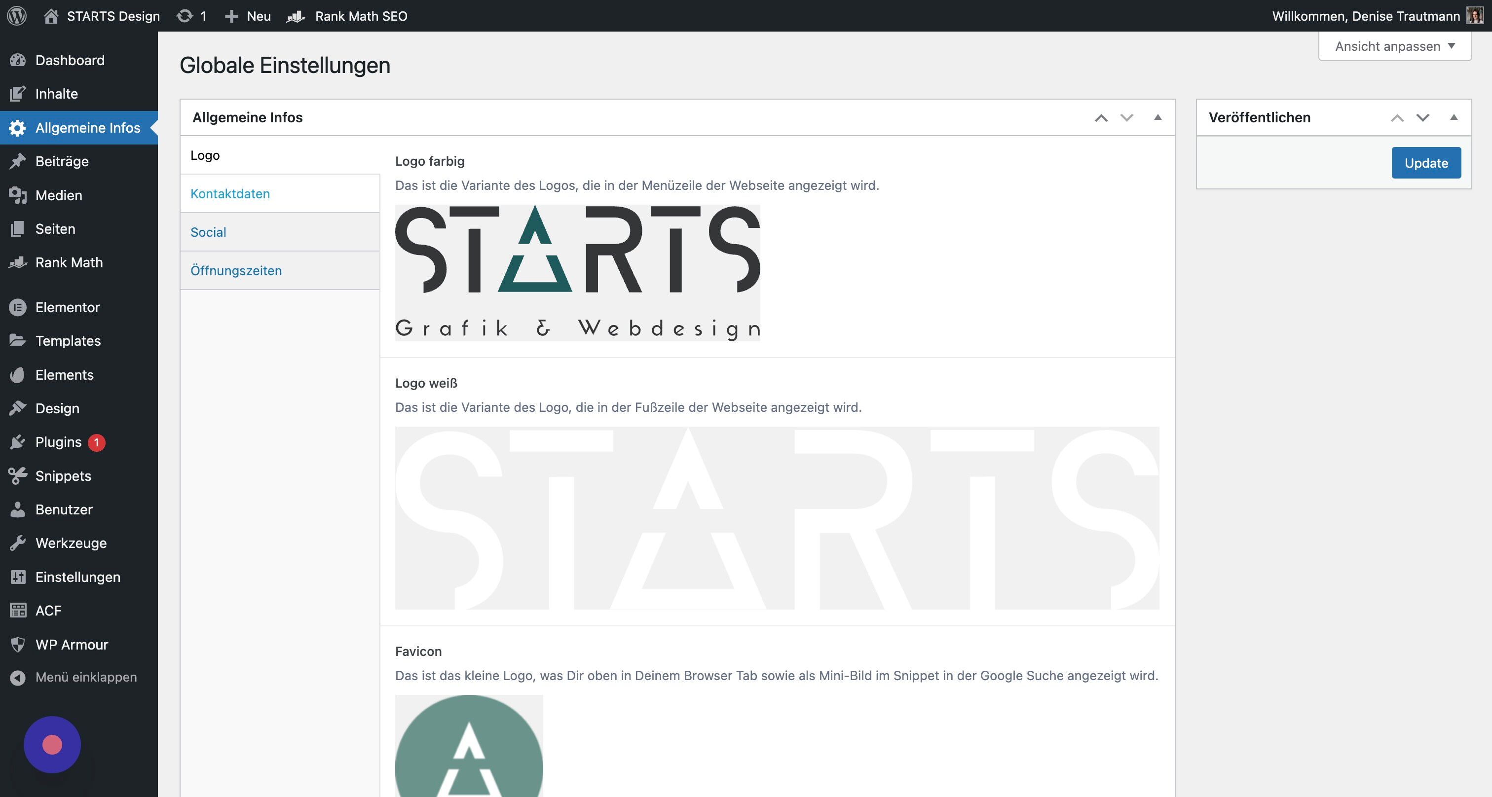 Screenshot of: Hier kannst Du Kontaktdaten ändern und diese aktualisieren sich automatisch an allen Stellen, an denen sie eingebunden sind.