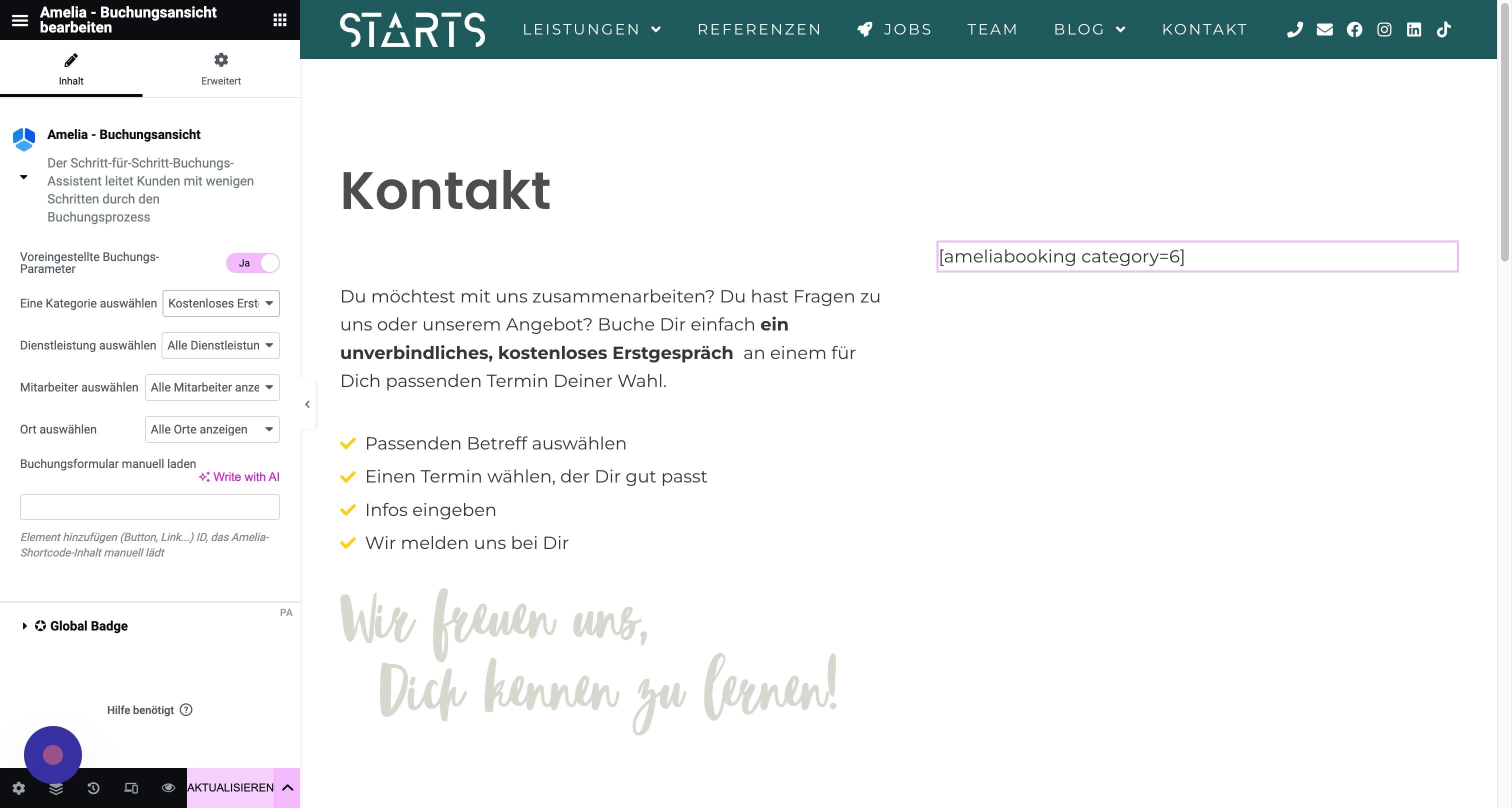 Screenshot of: Klicke "AKTUALISIEREN", damit die Änderungen übernommen werden. Du kannst Dir diese anschließend im Frontend anschauen. 