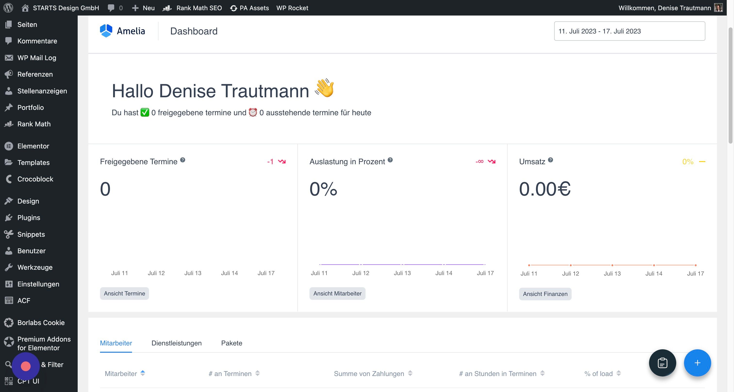 Screenshot of: Im Dashboard siehst Du alle wichtigen Informationen in der Übersicht und kannst diese nach Datum filtern.
