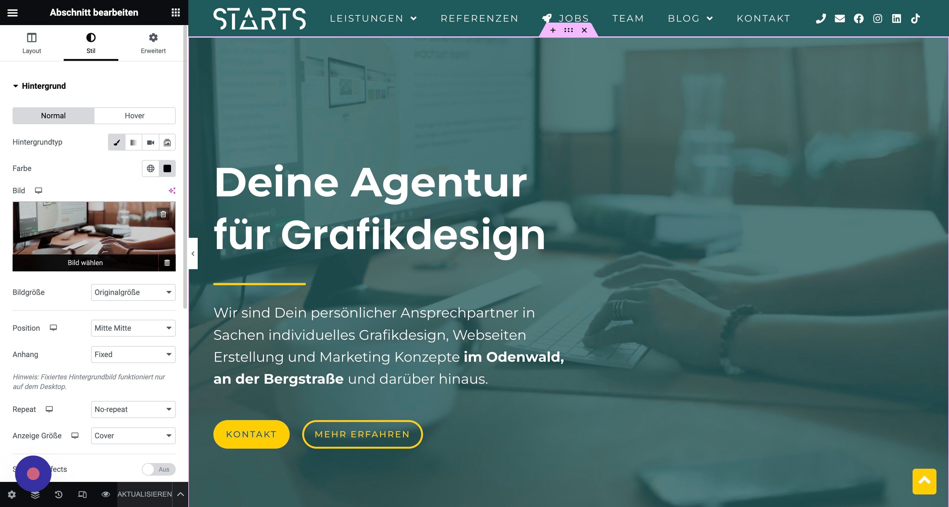 Screenshot of: Hier findest Du nun eine ähnliche Bearbeitungsmöglichkeit, wie beim einfachen Bild zuvor.