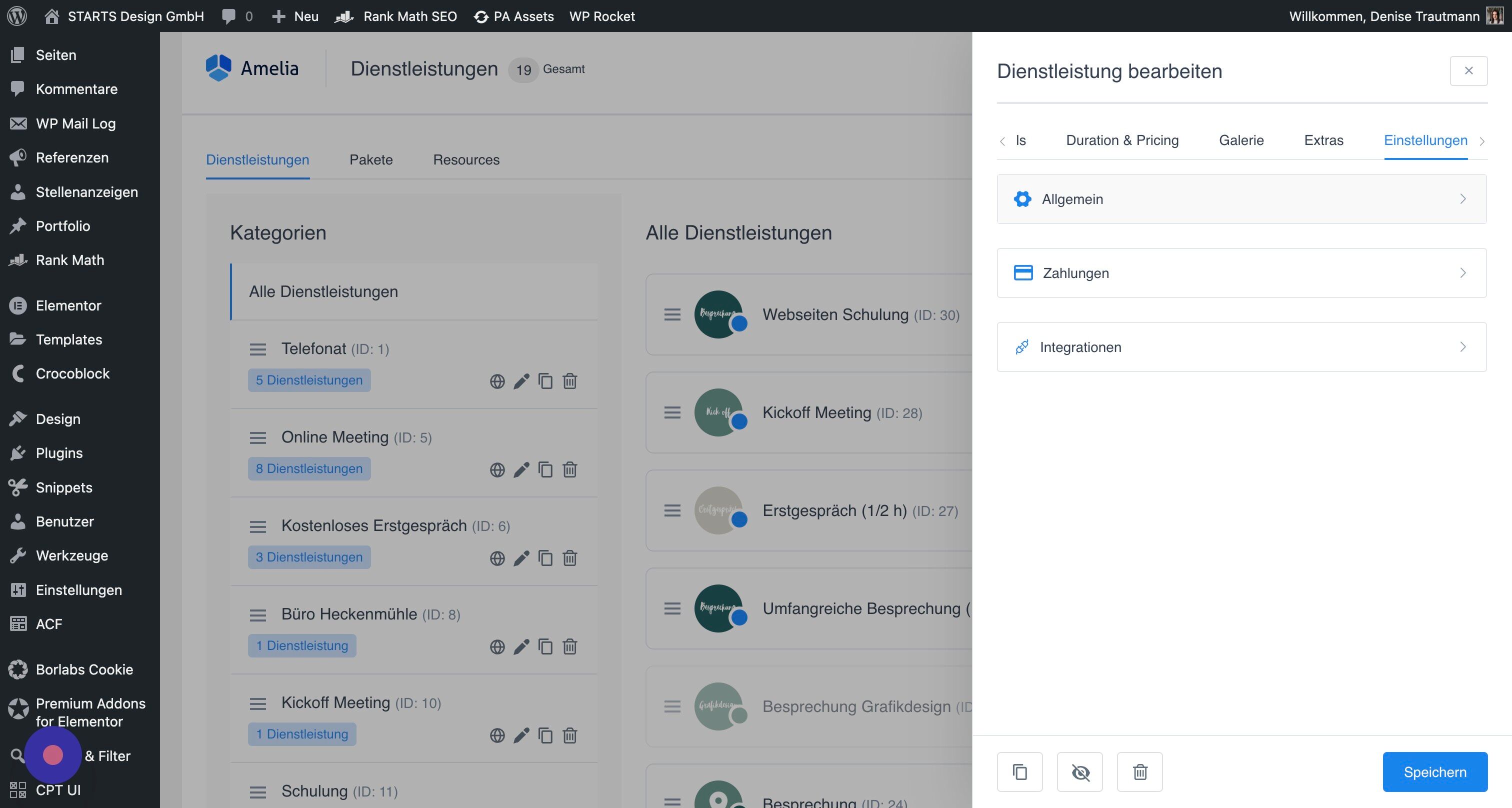 Screenshot of: Hier gibt es nochmal die Option weitere Einstellungen, die global festgelegt wurden, für diesen einzelnen Termin anzupassen.