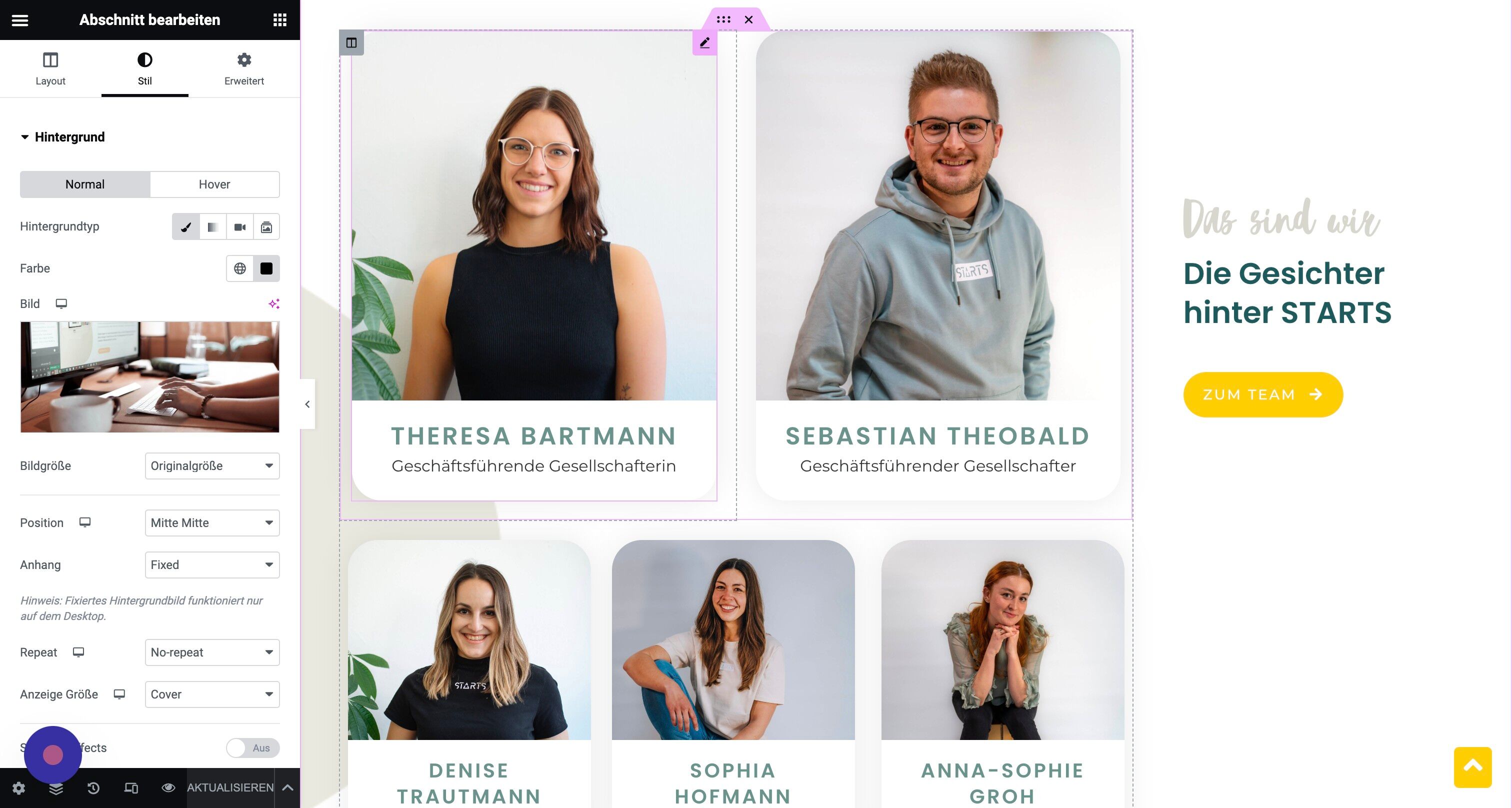 Screenshot of: Manchmal gibt es auch noch andere Elemente, wie diese Boxen, in den sich Bilder befinden. Meist kannst Du diese ganz einfach über den Klick auf den Stift in der linken Leiste tauschen.