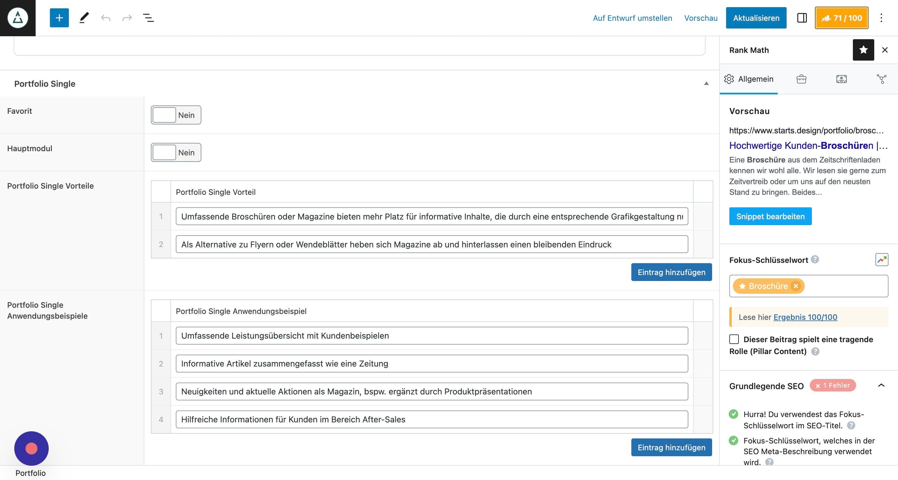 Screenshot of: Klicke "Snippet bearbeiten".