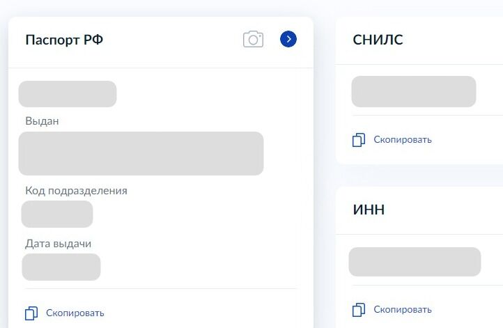 Screenshot of: Выберите "Паспорт РФ" и нажмите значок "стрелочки".