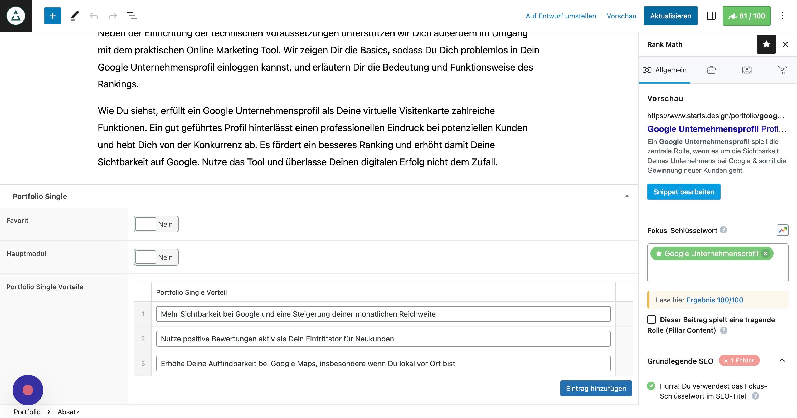 Screenshot of: Klicke am Ende auf "Aktualisieren".