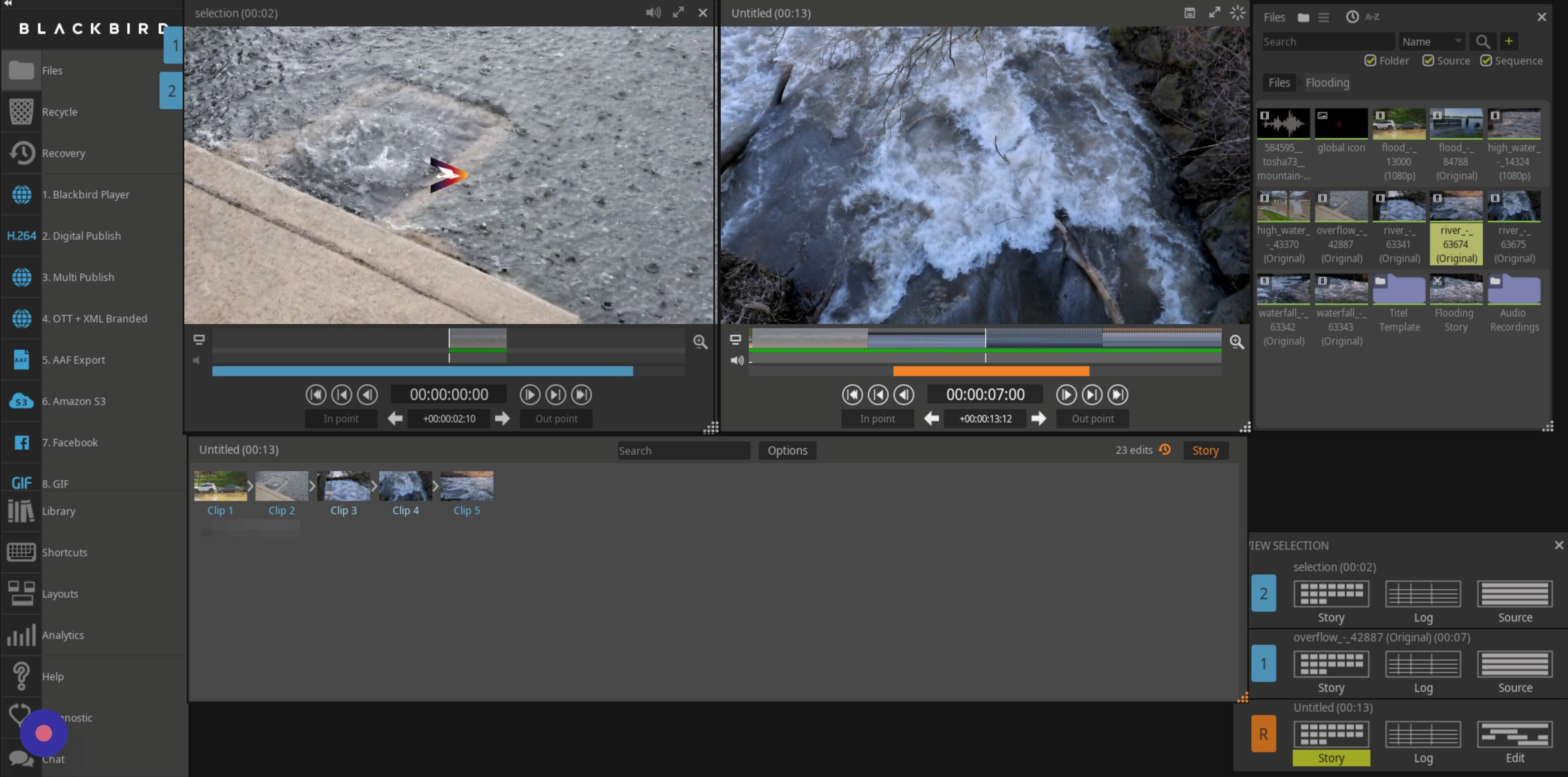 Screenshot of: One of the advantages of Story mode is the ability to reorder clips or groups of clips.