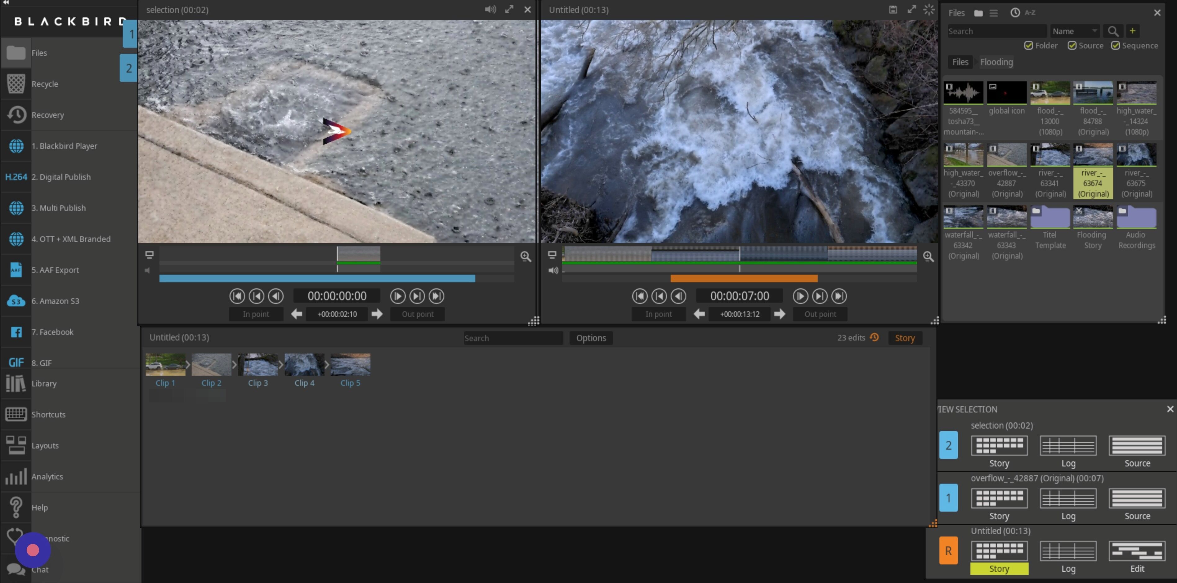 Screenshot of: The icons are labeled with Source and Sequence metadata, including clip names and markers.