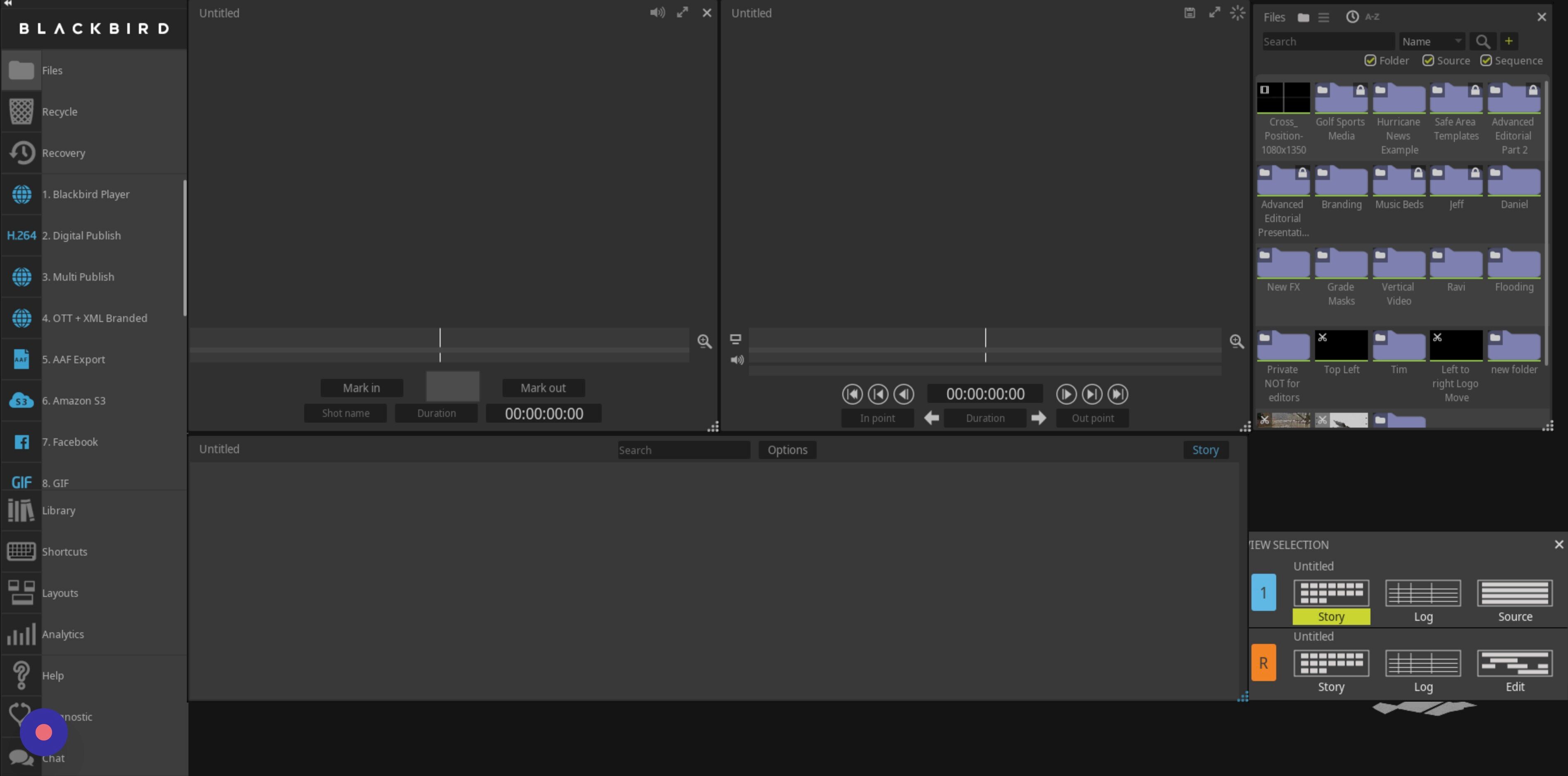 Screenshot of: To access Story Mode, simply go to the View Selection window and select it for either your source or sequence window.