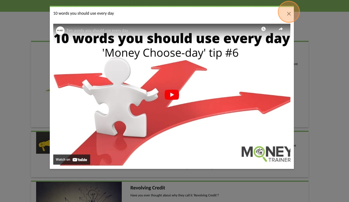 Screenshot of: The video will appear for you to watch, click the X to close the video when you have finished watching.