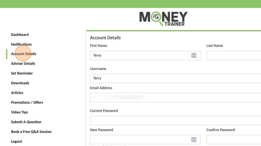 Screenshot of: "Account Details" This is where you can update your personal details, change your password or cancel your subscription.