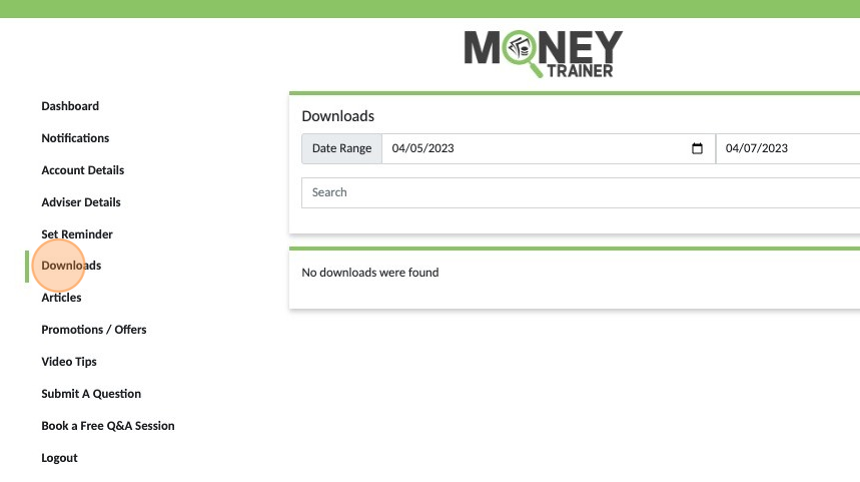 Screenshot of: "Downloads" This section is where you will find any PDF copies of your budget if you have downloaded a file at any time.
