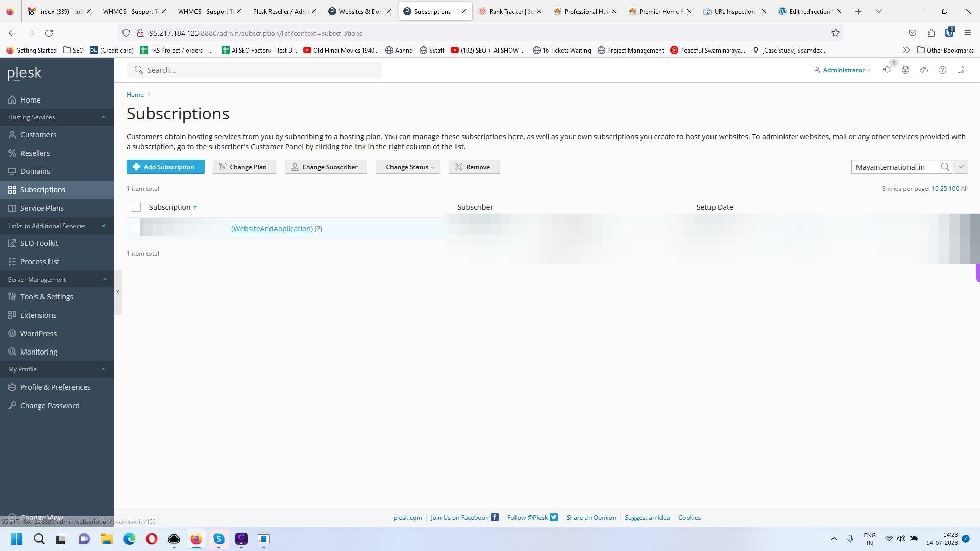Screenshot of: Click on required subscription or domain name ac under which overusages you want to enable.