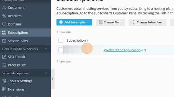 Screenshot of: Click on required subscription or domain name ac under which overusages you want to enable.