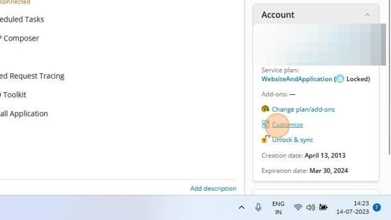 Screenshot of: Click "Customize"