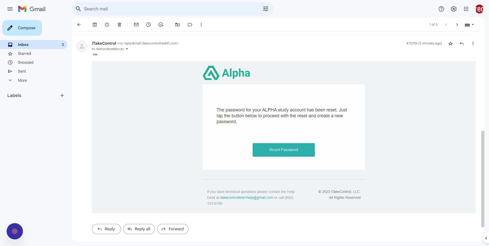 Screenshot of: Click "Reset Password"