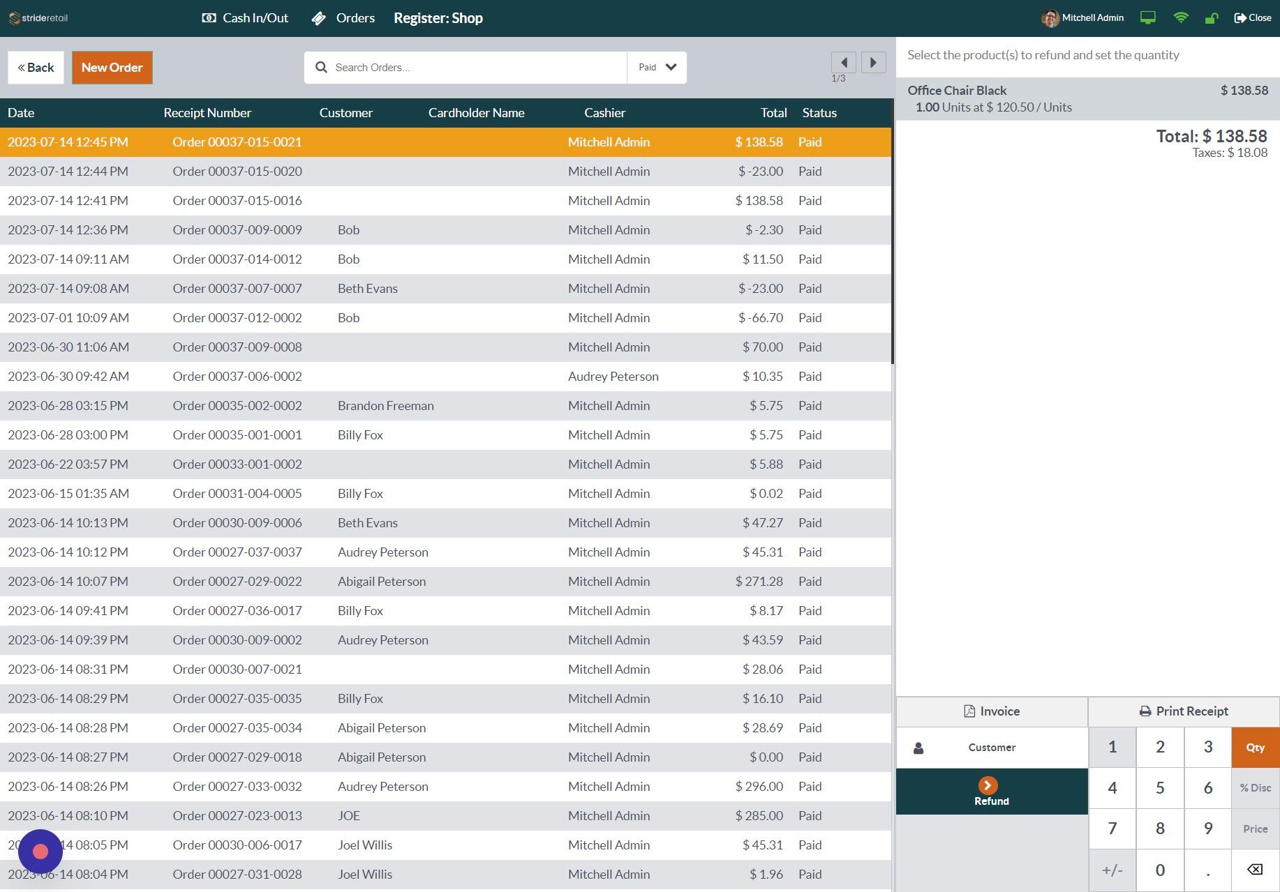 Screenshot of: Enter at least 1 item that will be refunded.