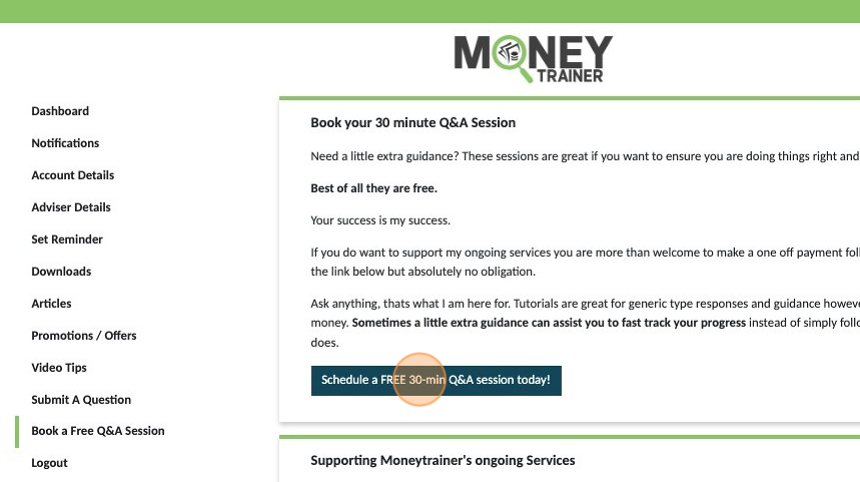 Screenshot of: Click "Schedule a FREE 30-min Q&A session today!" and you will be redirected to a booking calendar where you can select a suitable date and time.