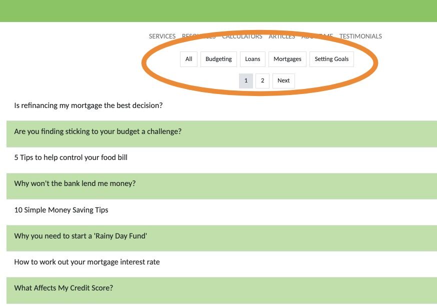 Screenshot of: Articles are listed, click the title to read the article.

You can also search by topic using the category buttons at the top.