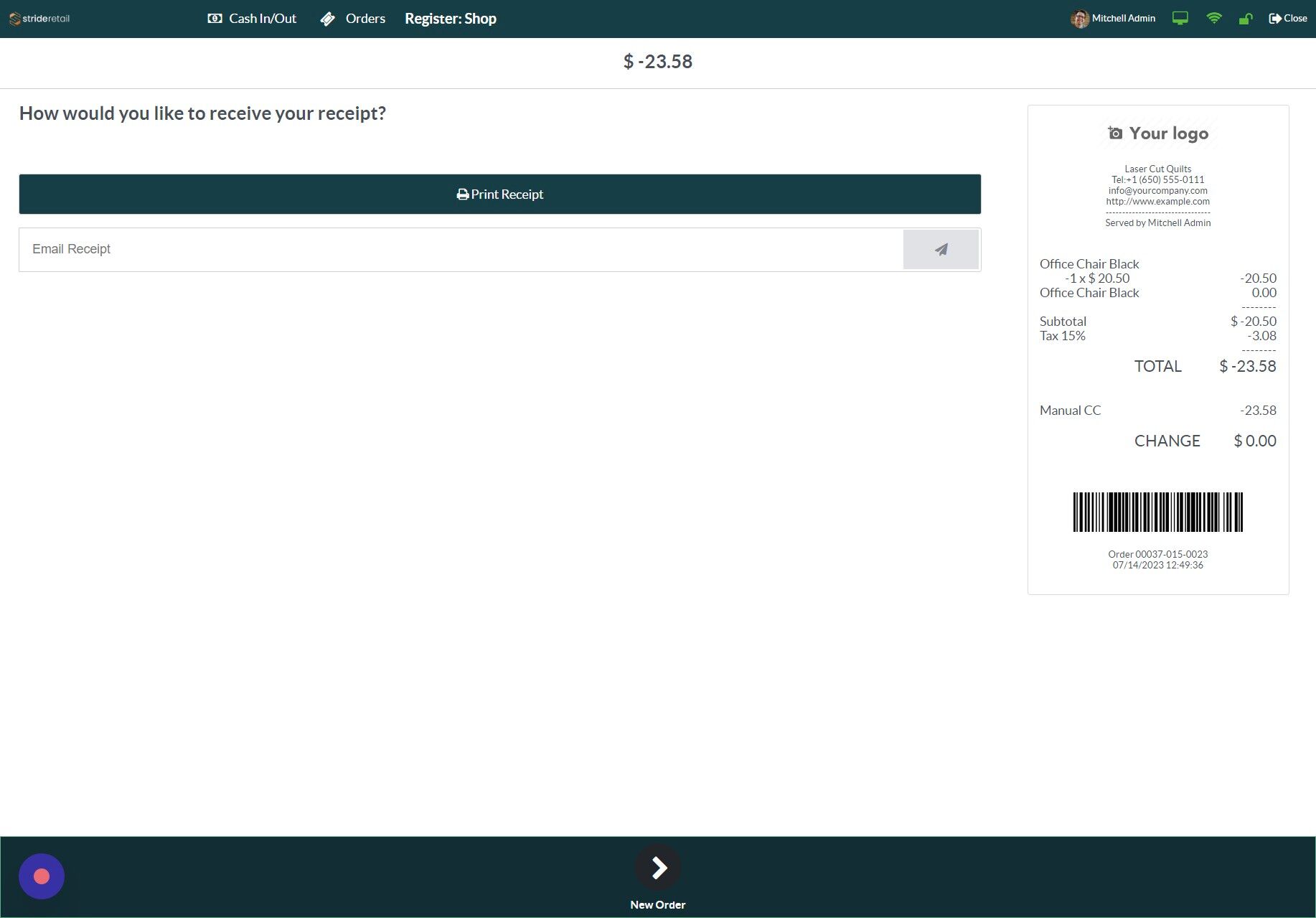 Screenshot of: Click "New Order" to start a new order.