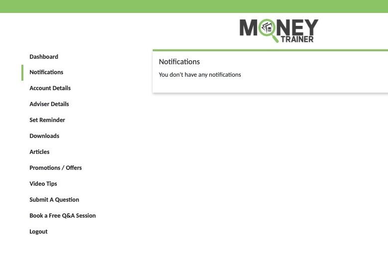 Screenshot of: "Notifications". from time to time you may get notifications from us. 
A bell will appear if you have any notifications you haven't yet reviewed.