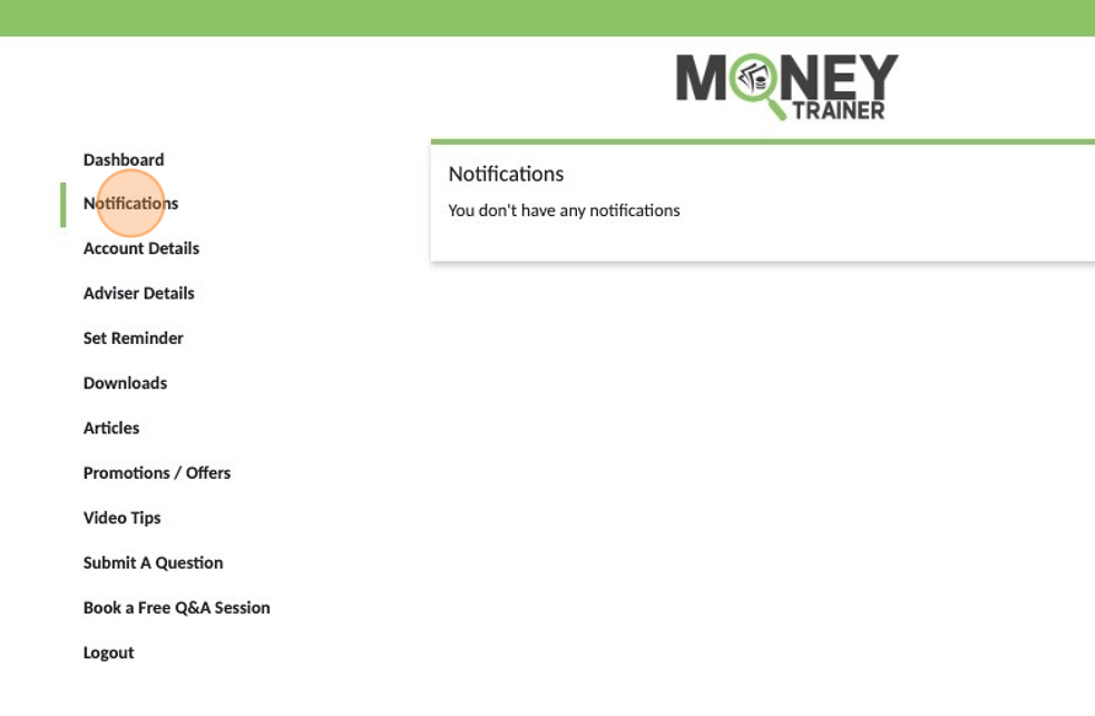 Screenshot of: "Notifications". from time to time you may get notifications from us. 
A bell will appear if you have any notifications you haven't yet reviewed.