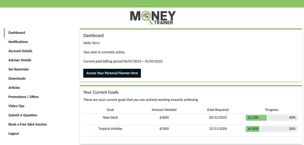 Screenshot of: Click "Dashboard" from any of the sections to return to your main dashboard area.