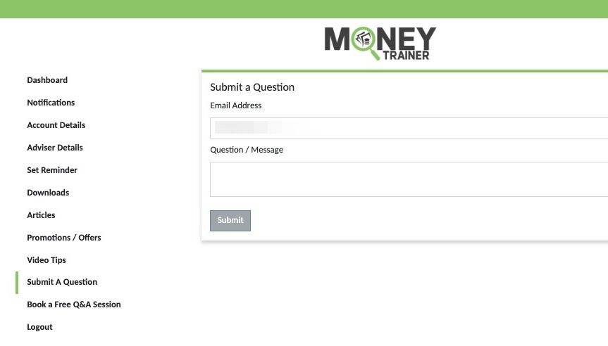 Screenshot of: "Submit A Question" If you have questions or something isn't functioning properly use this feature to reach out so we can assist.