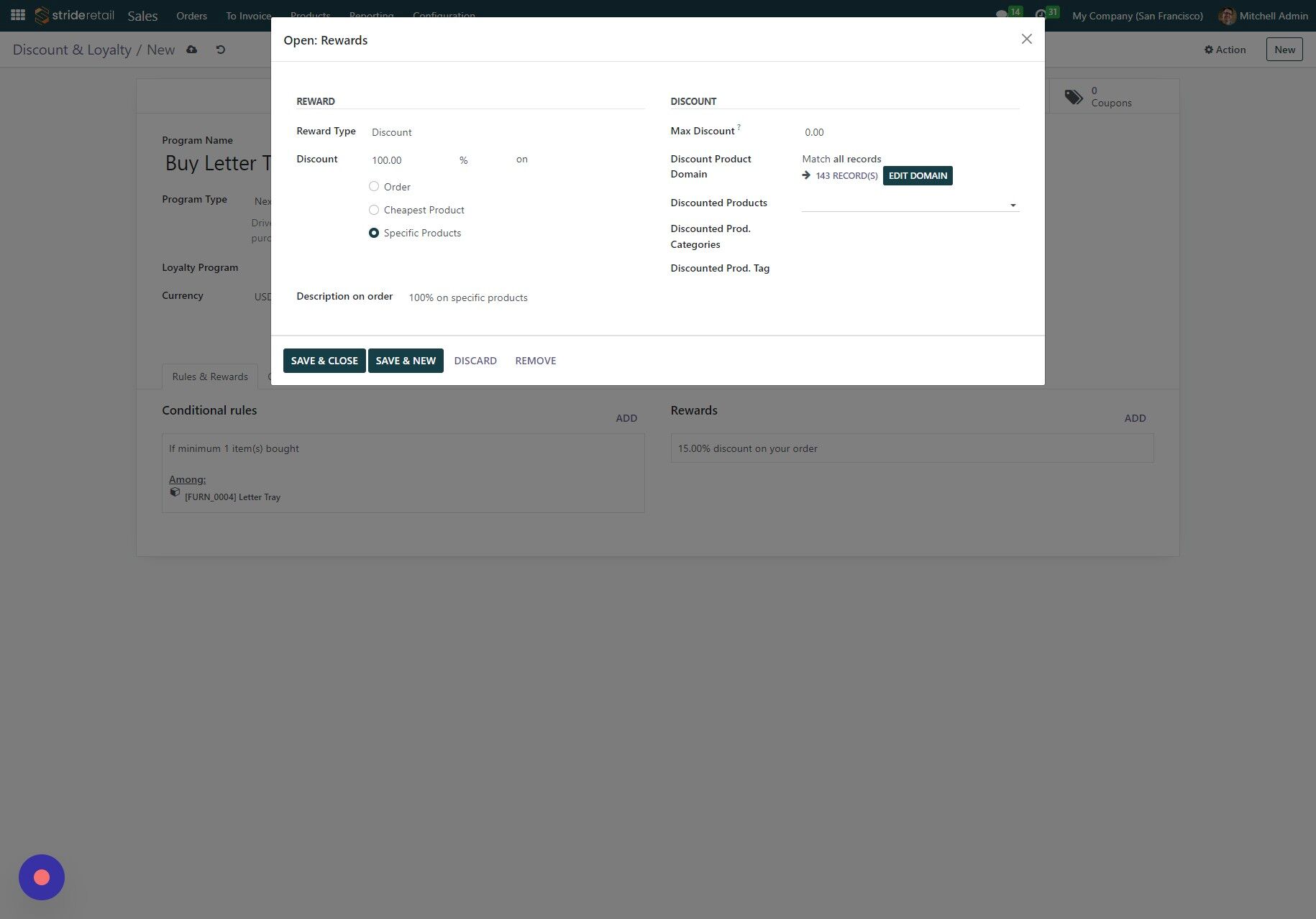 Screenshot of: Click the "Discounted Products" field.