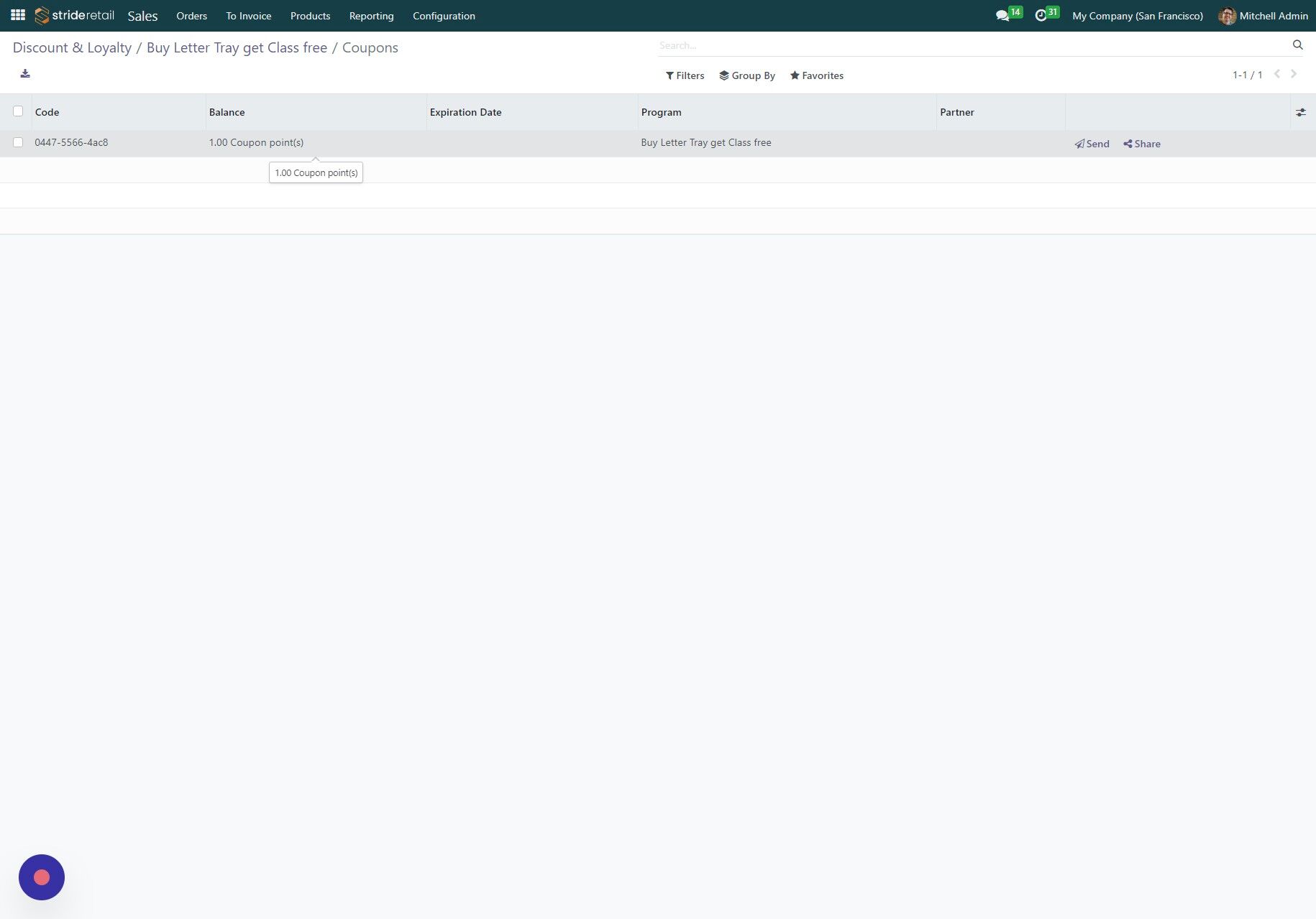 Screenshot of: Click "1.00 Coupon point(s)"