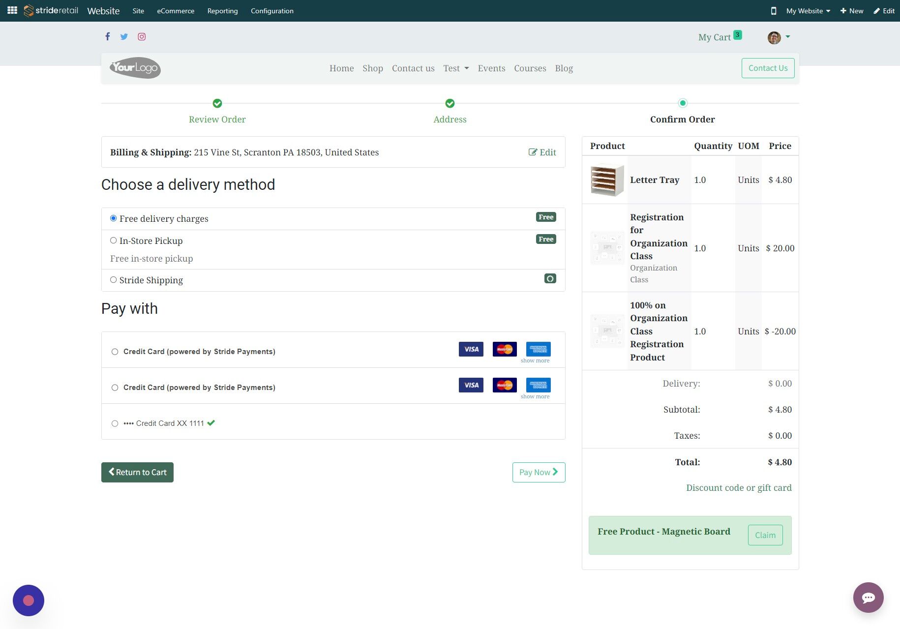 Screenshot of: Click the "•••• Credit Card XX 1111" field.