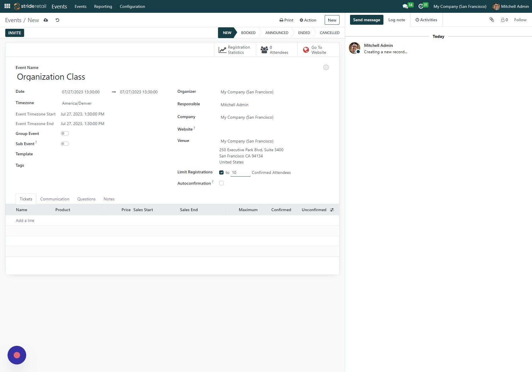Screenshot of: Event details have been added.
