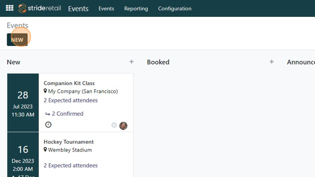 Screenshot of: Click "NEW" if you are creating a new event.