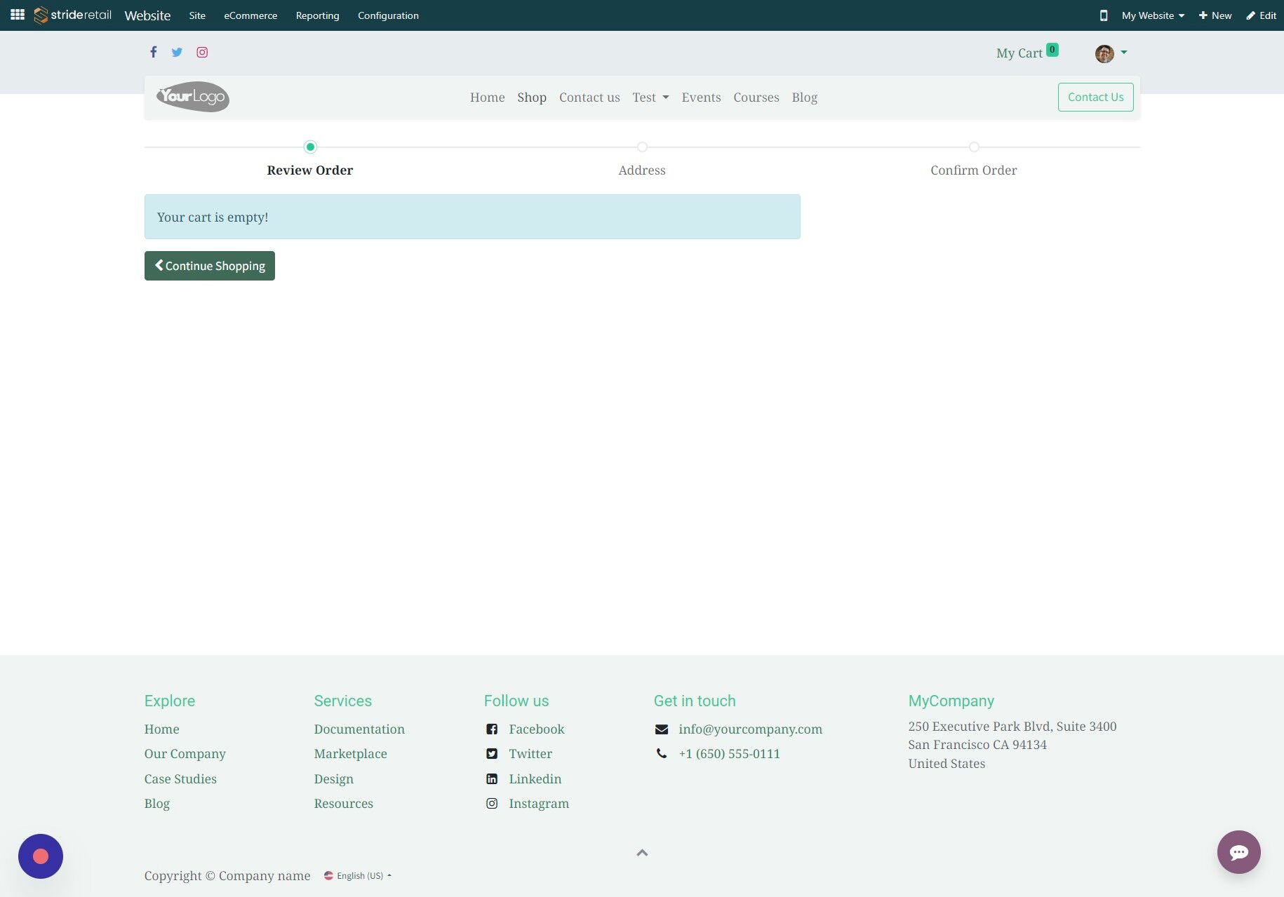 Screenshot of: Click "Shop"