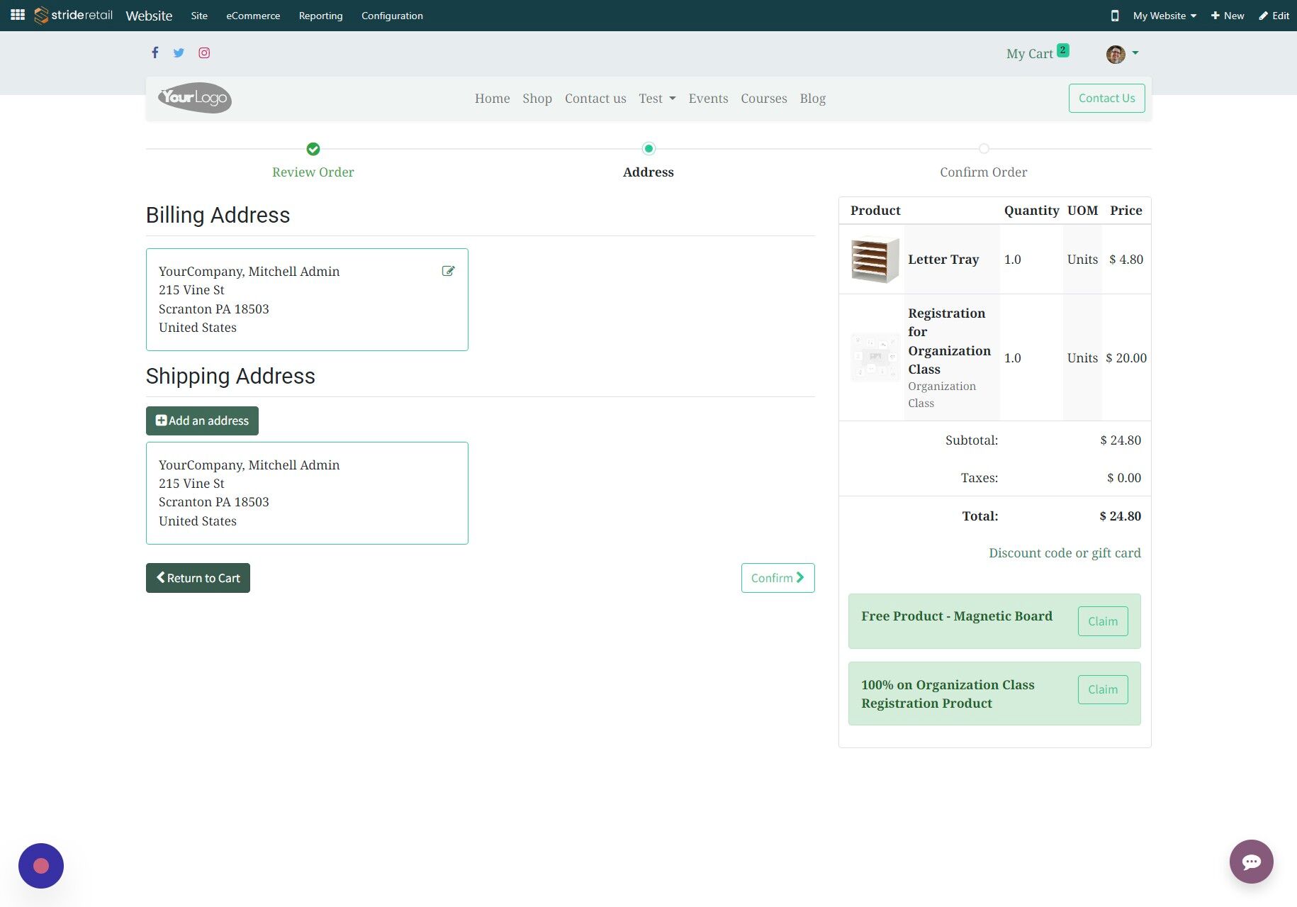 Screenshot of: Click "Return to Cart"