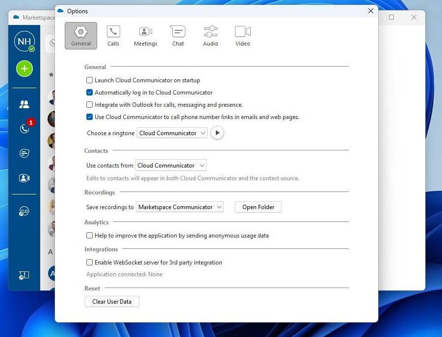 Screenshot of: Here we have our General setting where we can adjust start up options, recording file destinations and other various options. Next, let's check our call settings. 
