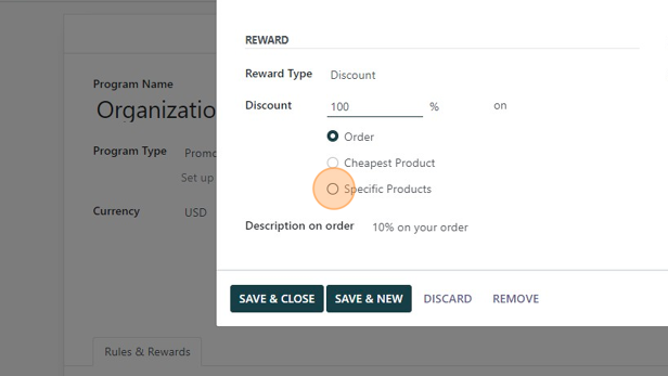 Screenshot of: Click the "Specific Products" field.