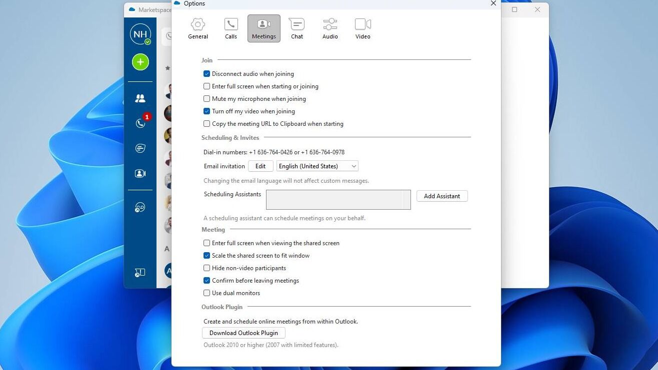 Screenshot of: For any adjustments to the meetings feature, you can find it here in this tab.