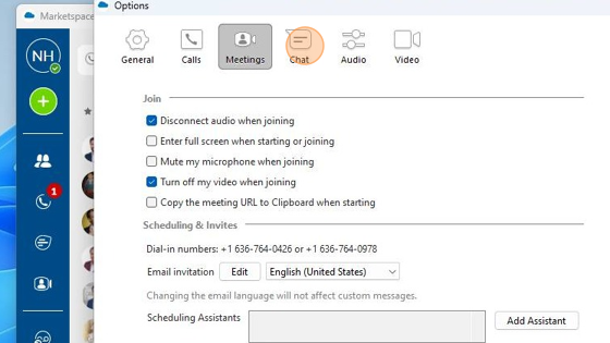 Screenshot of: For any adjustments to the meetings feature, you can find it here in this tab.