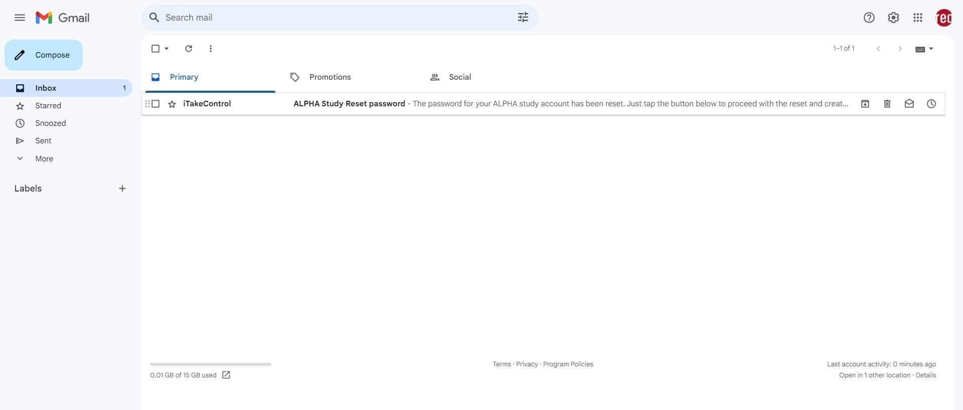 Screenshot of: Go to your email inbox and open up the reset email.