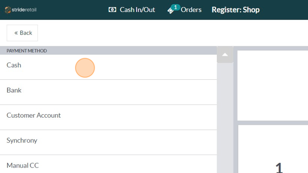 Screenshot of: Click "Cash"