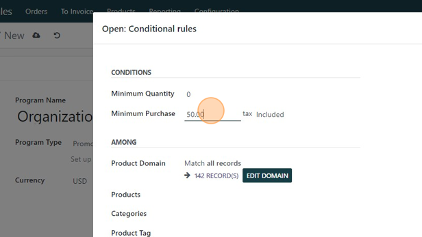 Screenshot of: Set the minimum purchase quantity and/or dollar value.