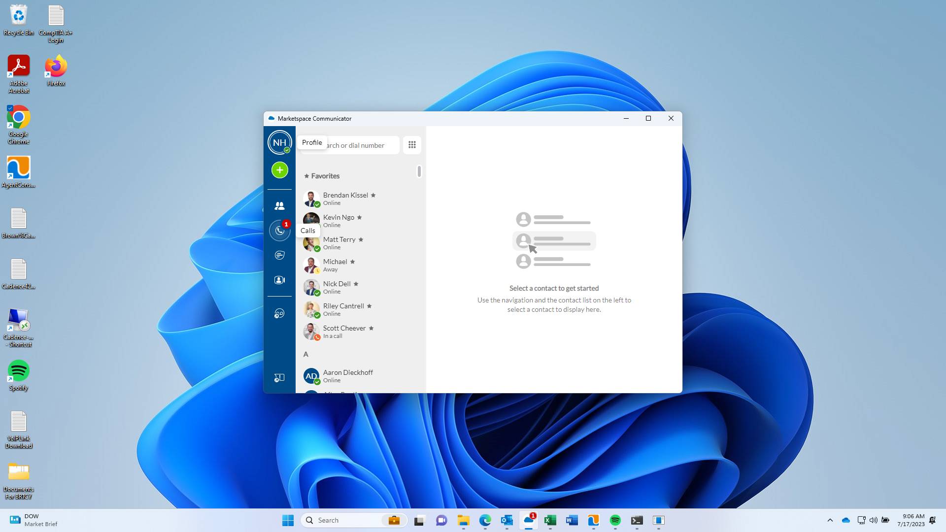 Screenshot of: In the Contacts tab we can see all of the contacts saved both locally and on the Network Directory. 