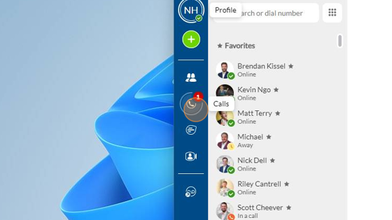 Screenshot of: In the Contacts tab we can see all of the contacts saved both locally and on the Network Directory. 