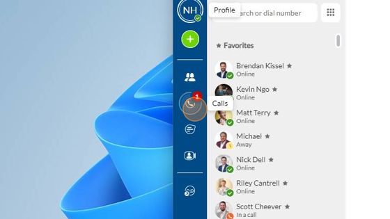 Screenshot of: In the Contacts tab we can see all of the contacts saved both locally and on the Network Directory.
