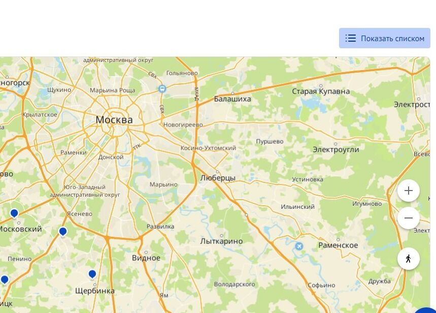 Screenshot of: Выберите место получения услуги: на карте или из списка.